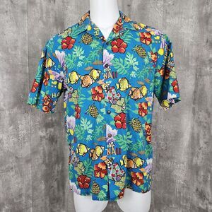 Hilo Hattie Mens XL Bright‎ Colorful Aloha Hawaiian Shirt Fish Pineapple Coral